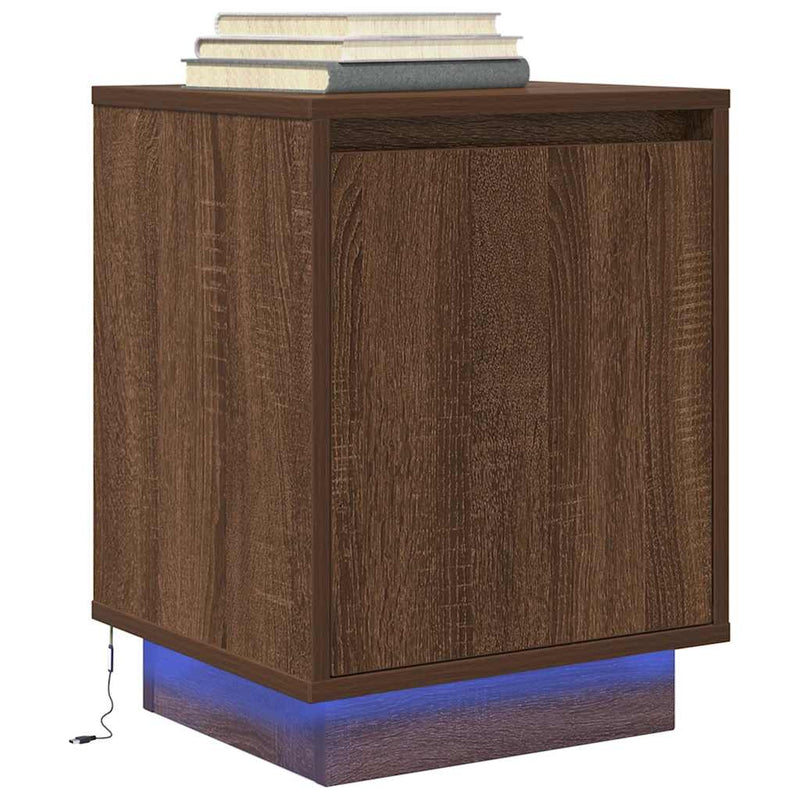 vidaXL barna tölgyszínű éjjeliszekrény LED-világítással 38x34x50 cm