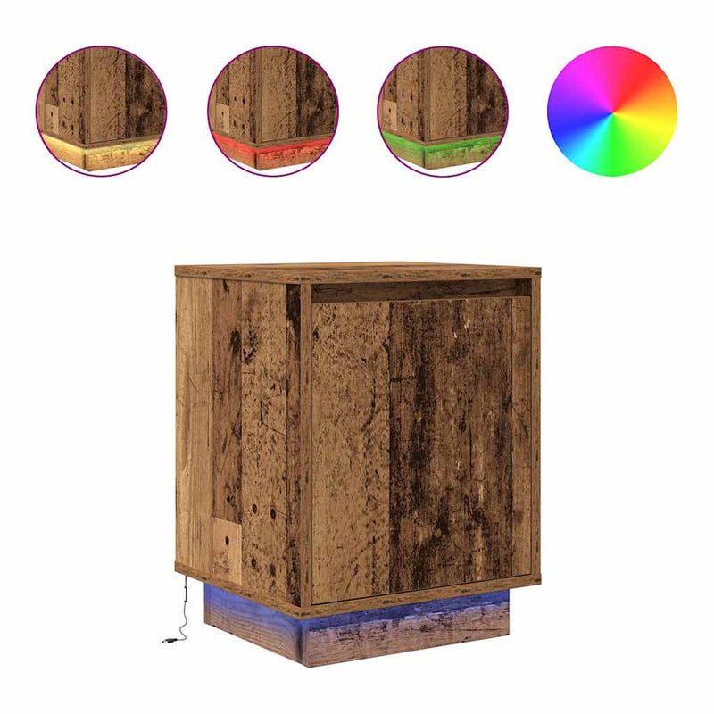 vidaXL 2 db antik fa éjjeliszekrények LED világítással 38x34x50 cm