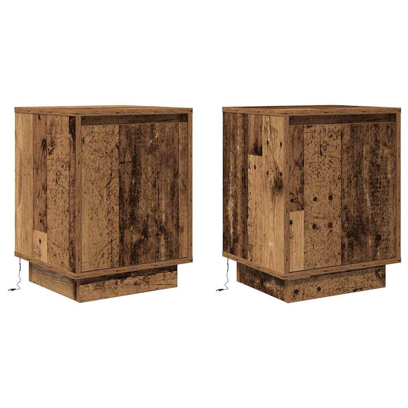 vidaXL 2 db antik fa éjjeliszekrények LED világítással 38x34x50 cm