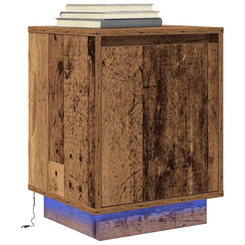 vidaXL 2 db antik fa éjjeliszekrények LED világítással 38x34x50 cm