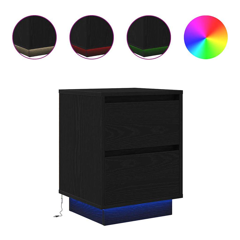 vidaXL 2 db fekete éjjeliszekrények LED világítással 38x34x50 cm