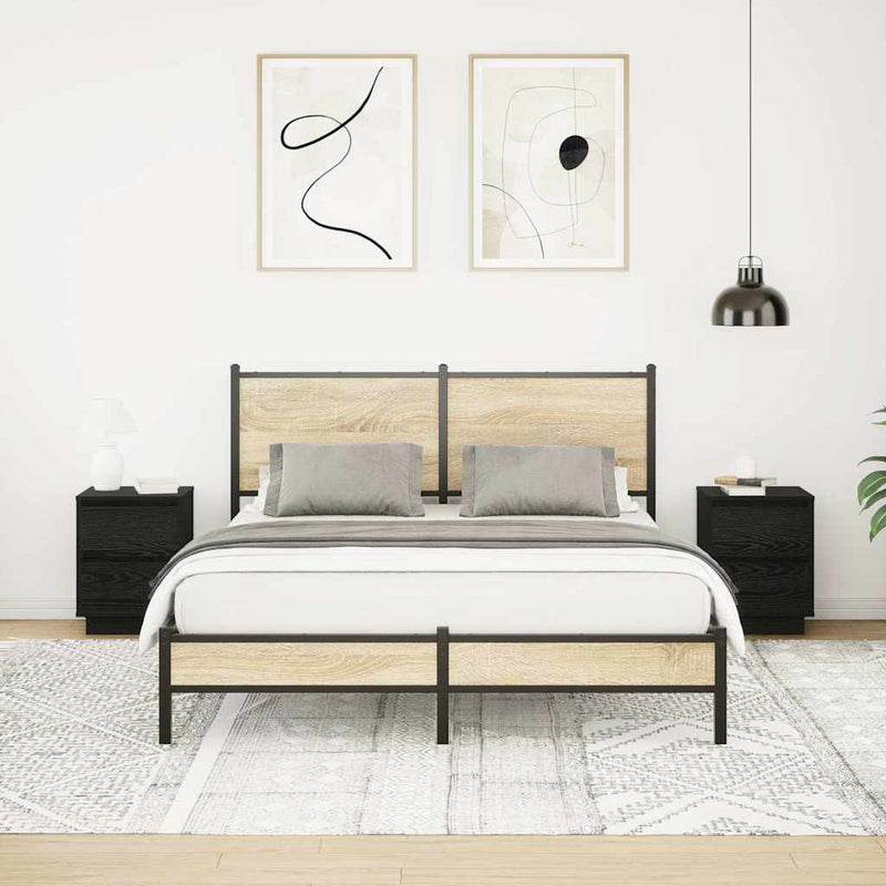 vidaXL 2 db fekete éjjeliszekrények LED világítással 38x34x50 cm