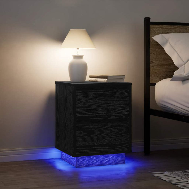 vidaXL 2 db fekete éjjeliszekrények LED világítással 38x34x50 cm