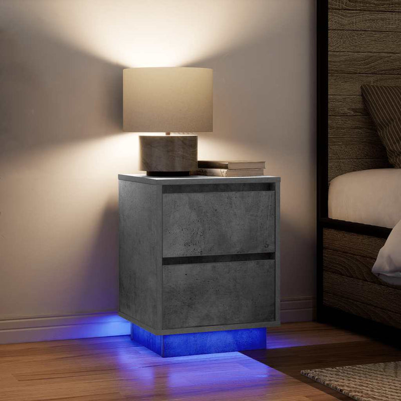 vidaXL betonszürke éjjeliszekrény LED-világítással 38x34x50 cm