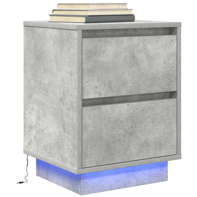vidaXL betonszürke éjjeliszekrény LED-világítással 38x34x50 cm