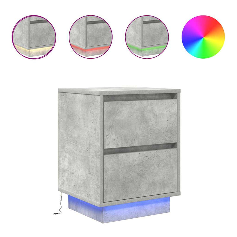 vidaXL 2 db betonszürke éjjeliszekrény LED-fényekkel 38x34x50 cm