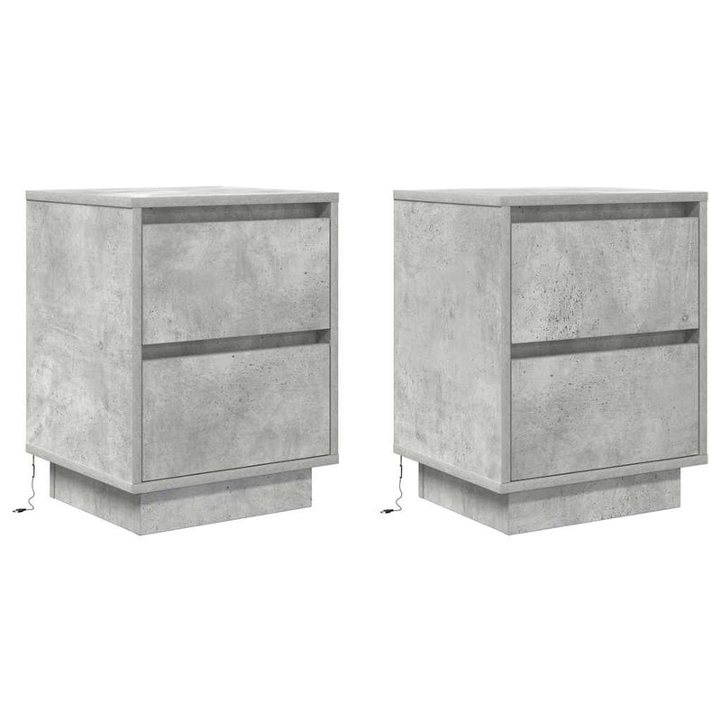 vidaXL 2 db betonszürke éjjeliszekrény LED-fényekkel 38x34x50 cm