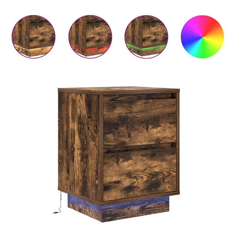 vidaXL 2 db füstölt tölgy éjjeliszekrények LED világítással 38x34x50cm
