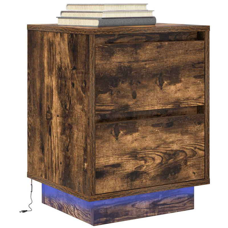 vidaXL 2 db füstölt tölgy éjjeliszekrények LED világítással 38x34x50cm