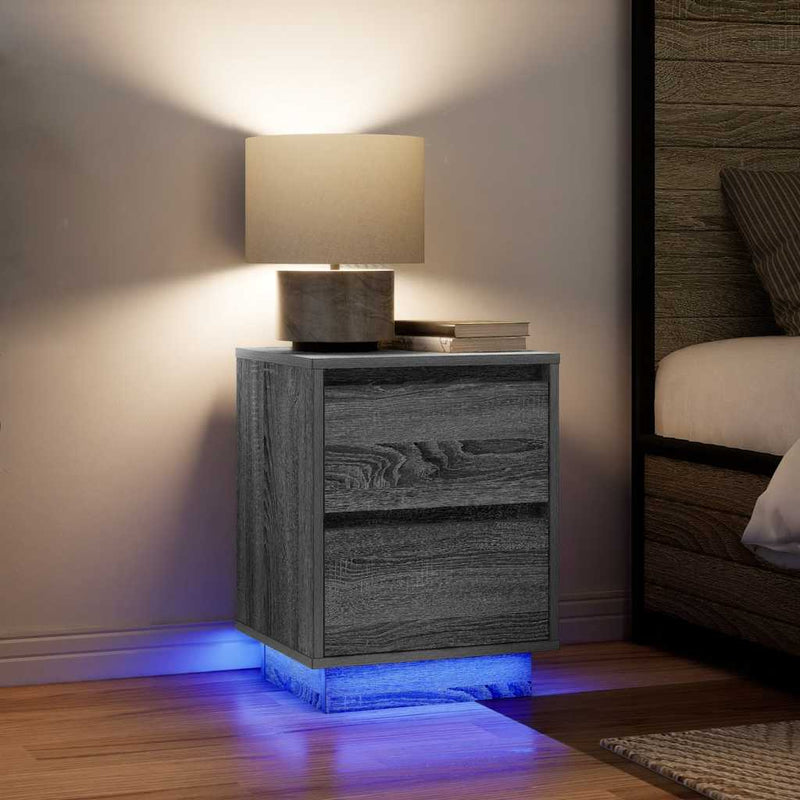 vidaXL szürke sonoma színű éjjeliszekrény LED-világítással 38x34x50 cm