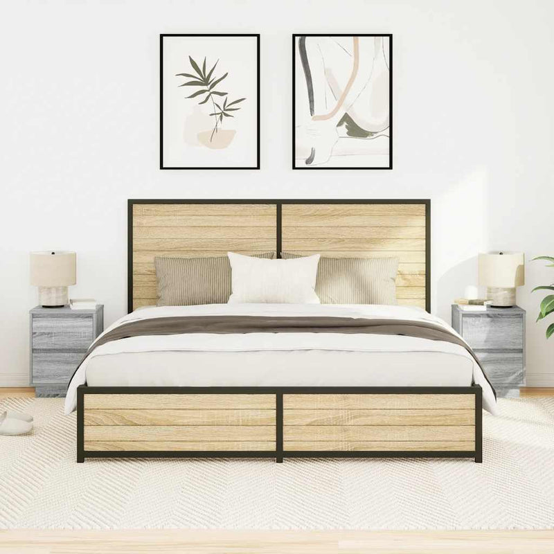vidaXL 2 db szürke sonoma éjjeliszekrények LED világítással 38x34x50cm