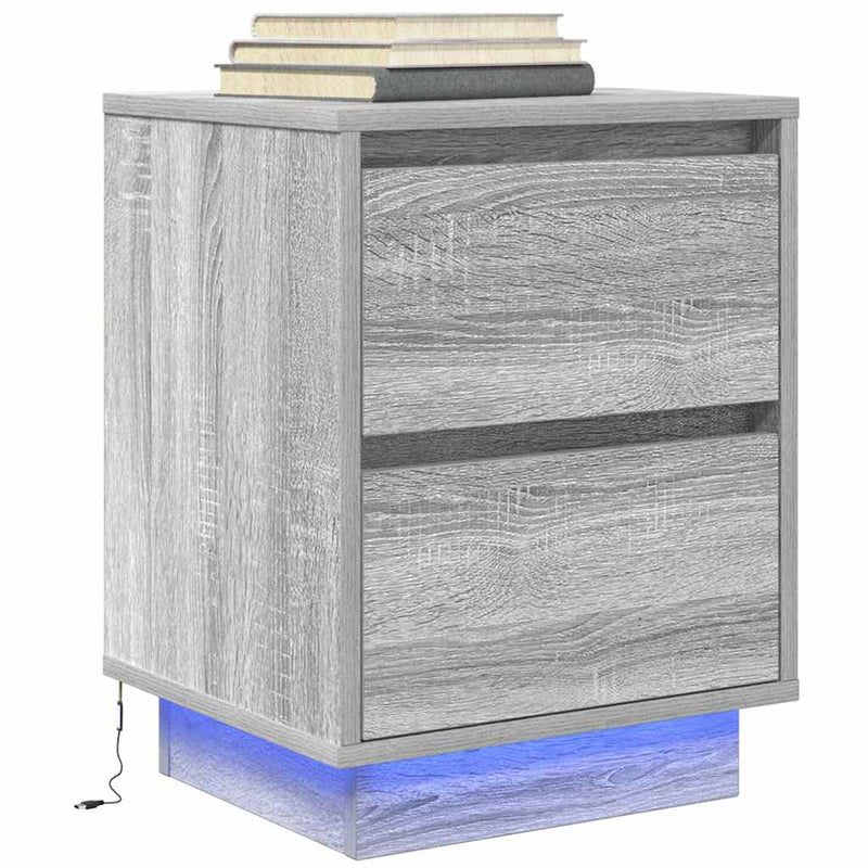 vidaXL 2 db szürke sonoma éjjeliszekrények LED világítással 38x34x50cm