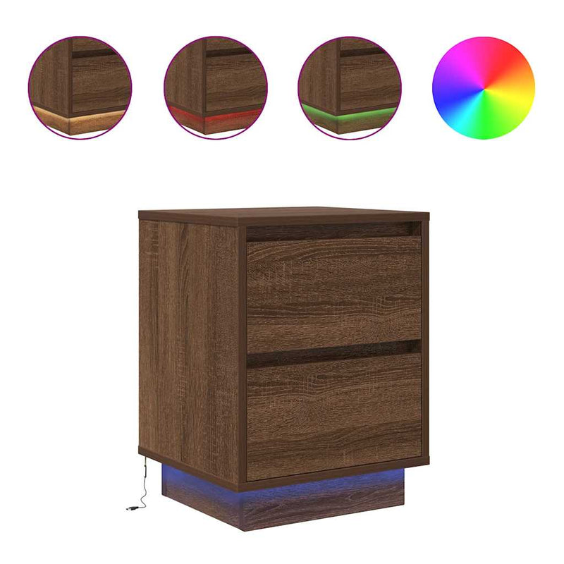 vidaXL 2 db barna tölgyfa éjjeliszekrények LED világítással 38x34x50cm