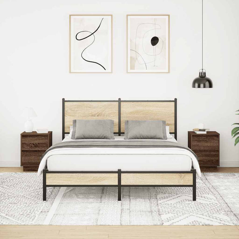 vidaXL 2 db barna tölgyfa éjjeliszekrények LED világítással 38x34x50cm