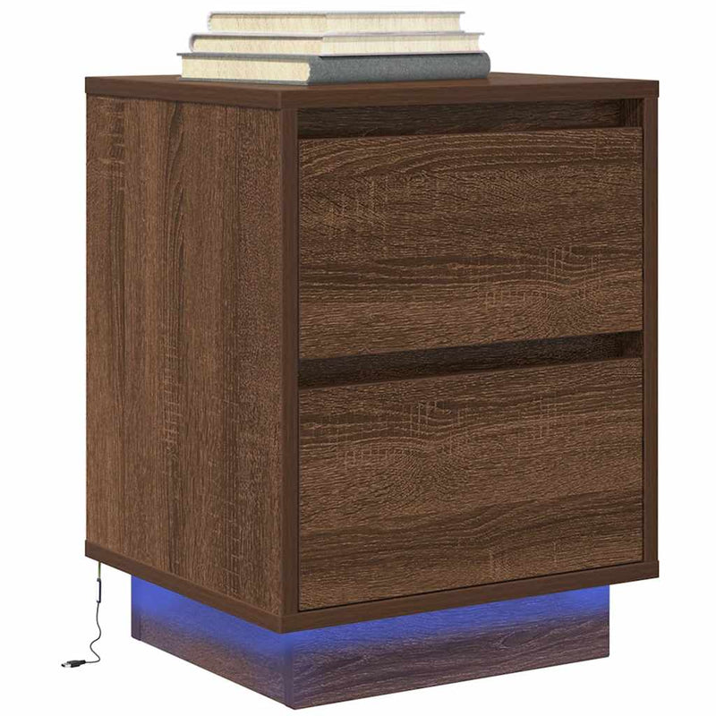 vidaXL 2 db barna tölgyfa éjjeliszekrények LED világítással 38x34x50cm
