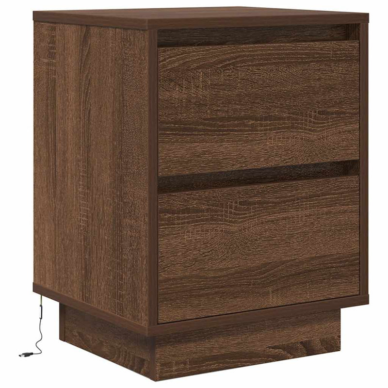 vidaXL 2 db barna tölgyfa éjjeliszekrények LED világítással 38x34x50cm
