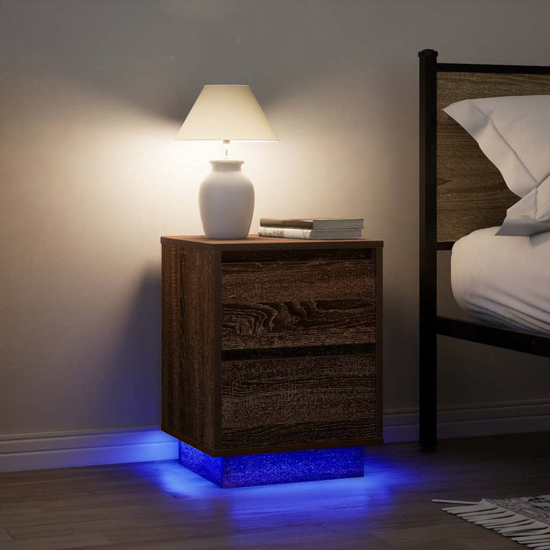 vidaXL 2 db barna tölgyfa éjjeliszekrények LED világítással 38x34x50cm