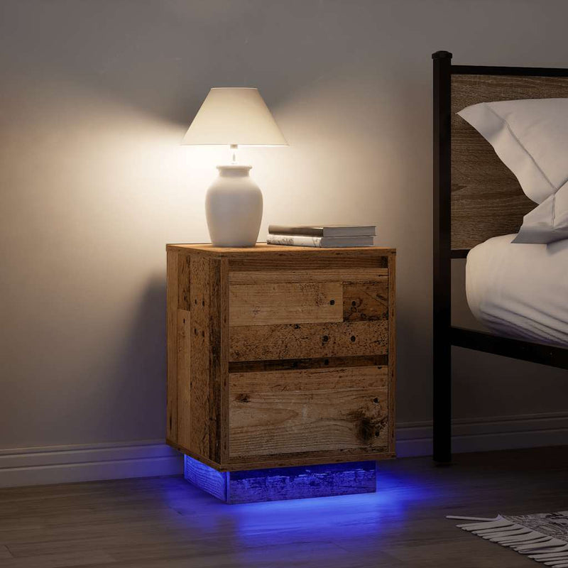 vidaXL éjjeliszekrény LED fényekkel Régi fa 38x34x50 cm