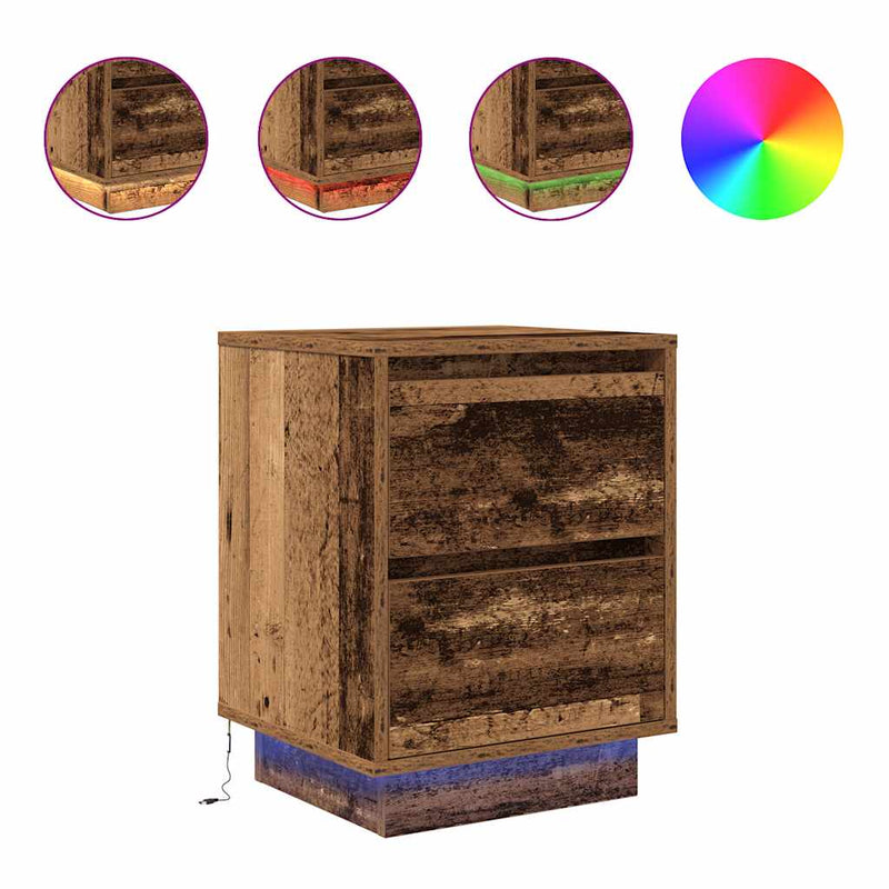 vidaXL 2 db antik fa éjjeliszekrények LED világítással 38x34x50 cm