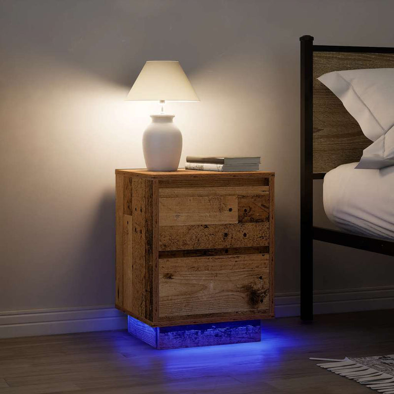 vidaXL 2 db antik fa éjjeliszekrények LED világítással 38x34x50 cm
