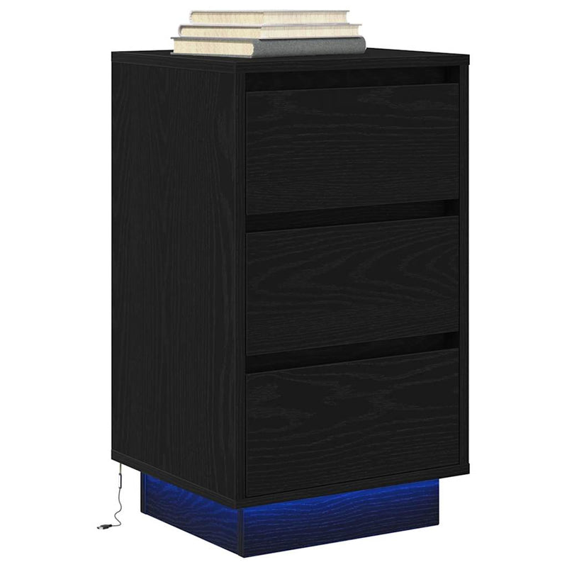 vidaXL fekete éjjeliszekrény LED-világítással 38x34x65 cm