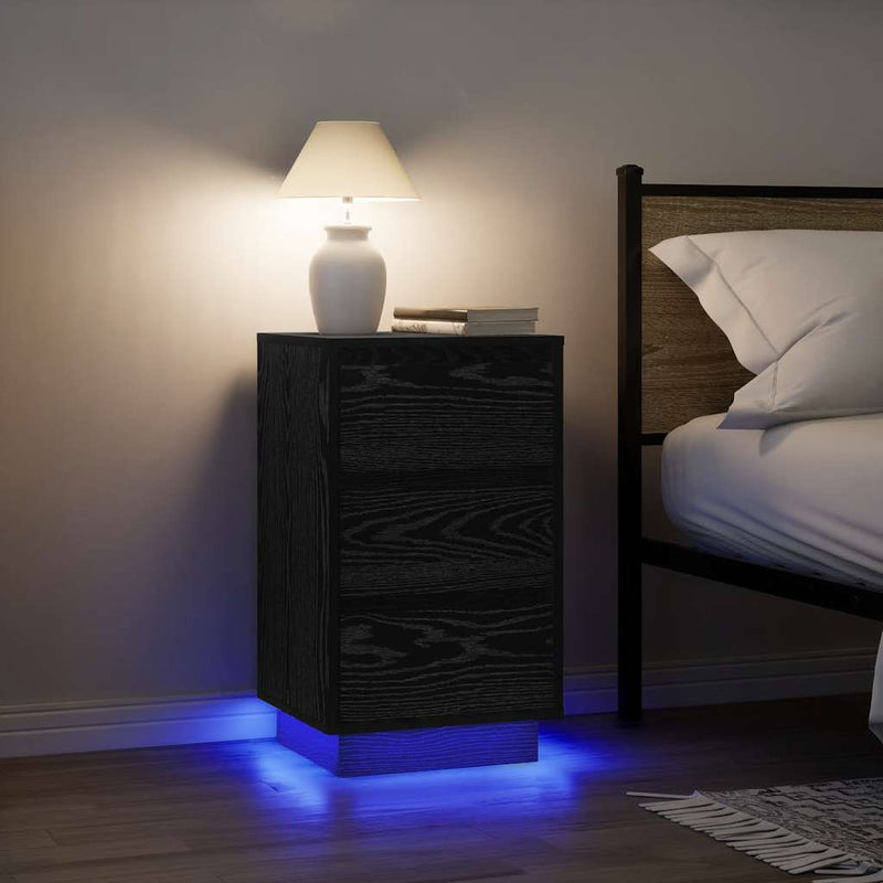 vidaXL fekete éjjeliszekrény LED-világítással 38x34x65 cm