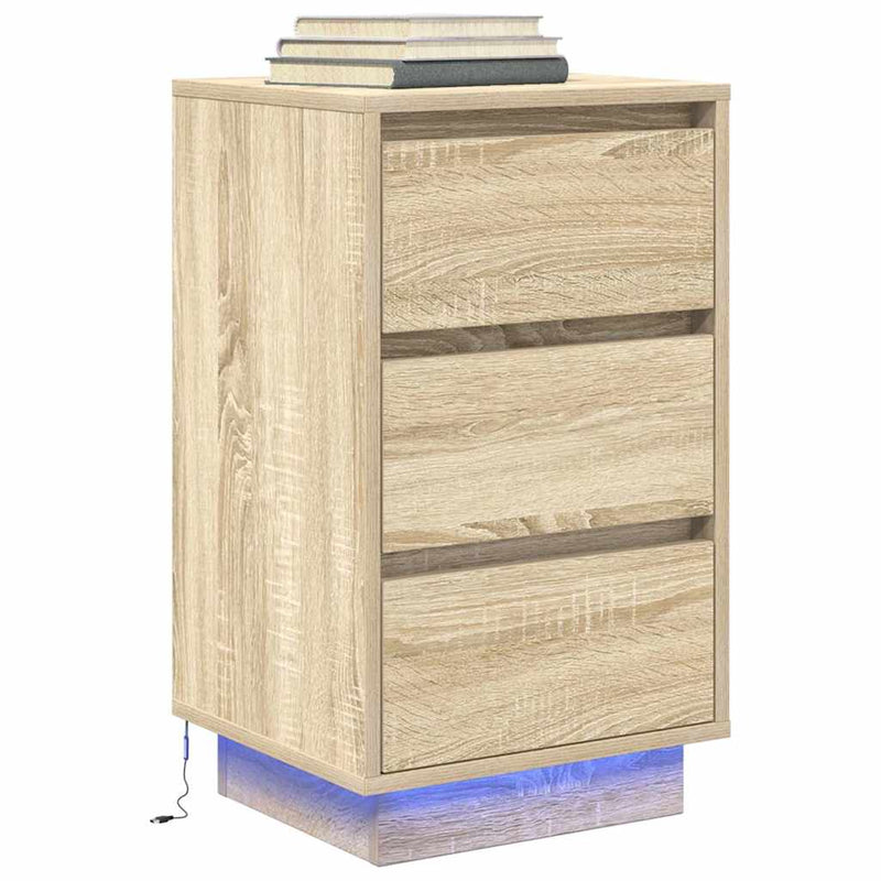 vidaXL sonoma tölgy színű éjjeliszekrény LED-ekkel 38x34x65 cm