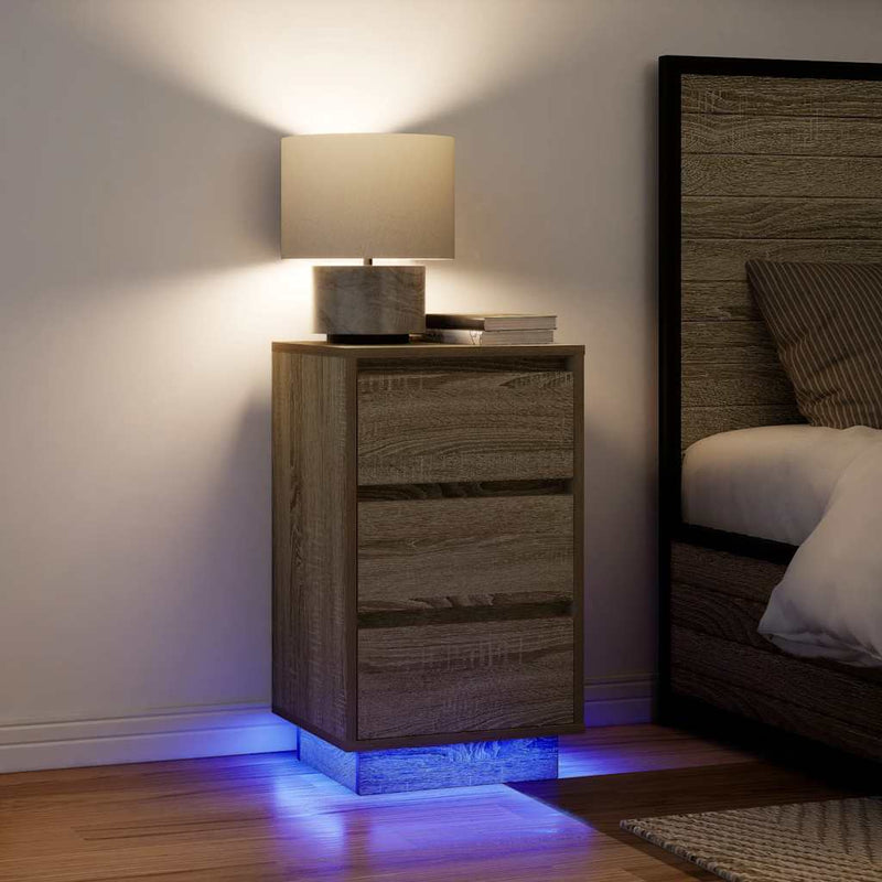 vidaXL sonoma tölgy színű éjjeliszekrény LED-ekkel 38x34x65 cm