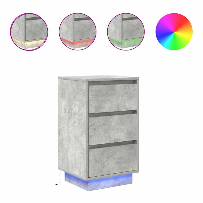 vidaXL betonszürke éjjeliszekrény LED-világítással 38x34x65 cm