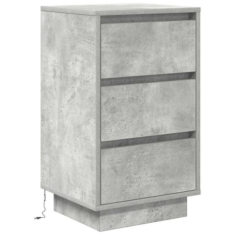vidaXL betonszürke éjjeliszekrény LED-világítással 38x34x65 cm