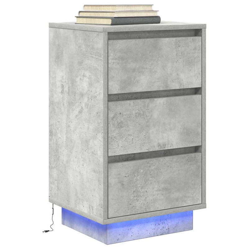 vidaXL betonszürke éjjeliszekrény LED-világítással 38x34x65 cm