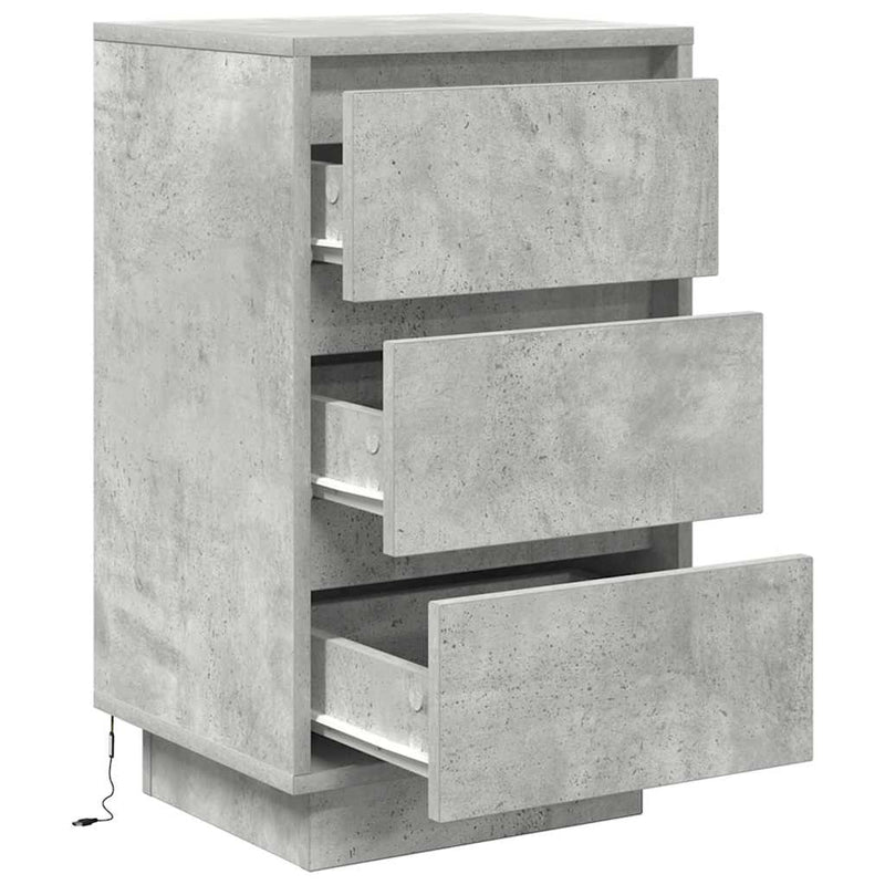 vidaXL betonszürke éjjeliszekrény LED-világítással 38x34x65 cm