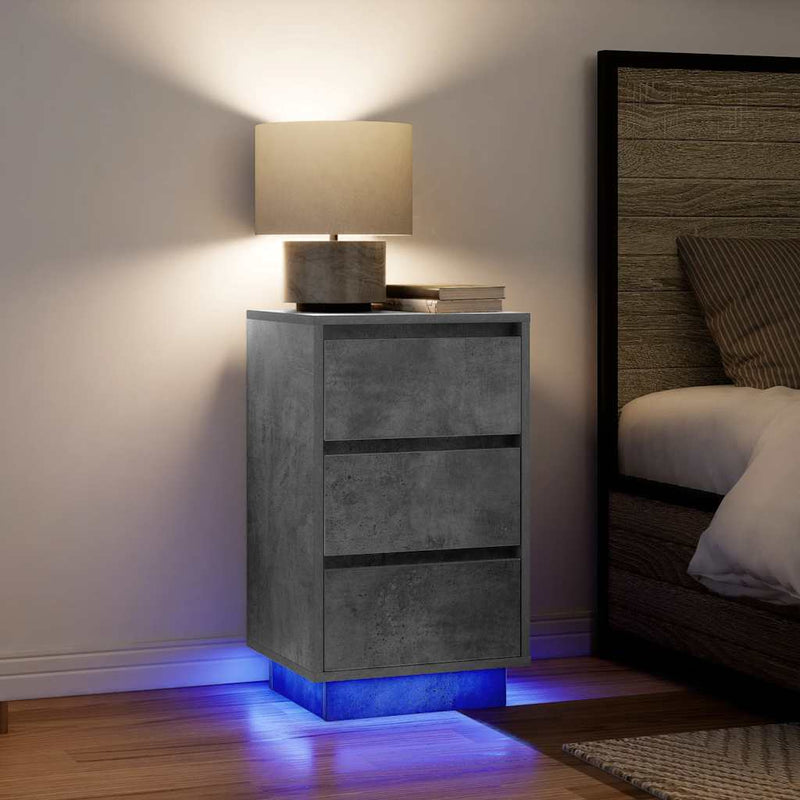 vidaXL betonszürke éjjeliszekrény LED-világítással 38x34x65 cm