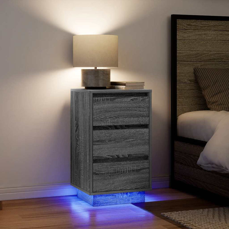 vidaXL szürke sonoma színű éjjeliszekrény LED-világítással 38x34x65 cm