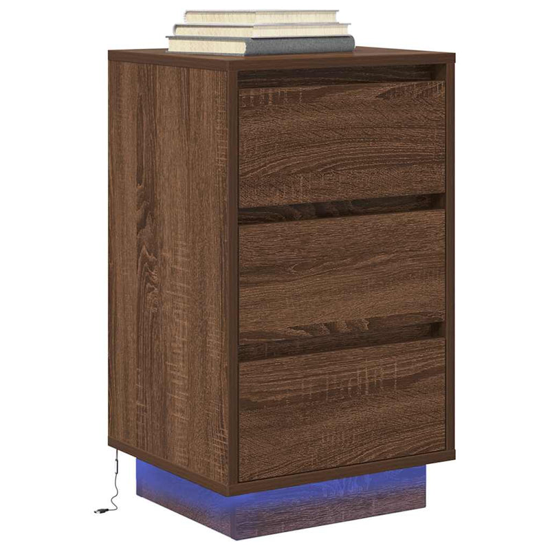 vidaXL barna tölgyszínű éjjeliszekrény LED-világítással 38x34x65 cm
