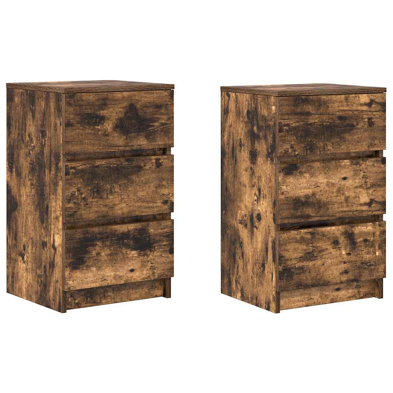 vidaXL 2 db füstölt tölgy éjjeliszekrények 3 fiókkal 39x35x65 cm