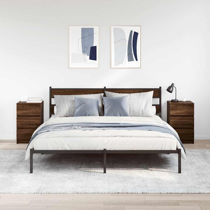 vidaXL 2 db barna tölgyfa éjjeliszekrények 3 fiókkal 39x35x65 cm