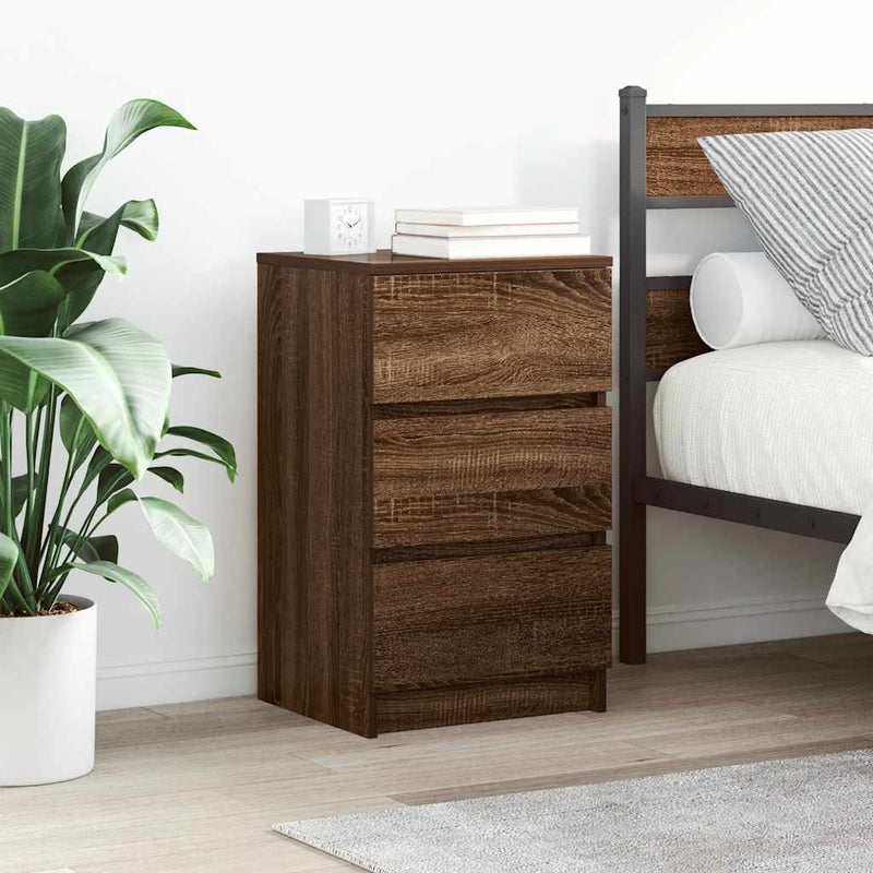 vidaXL 2 db barna tölgyfa éjjeliszekrények 3 fiókkal 39x35x65 cm