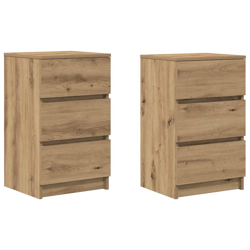vidaXL 2 db kézműves tölgy éjjeliszekrények 3 fiókkal 39x35x65 cm