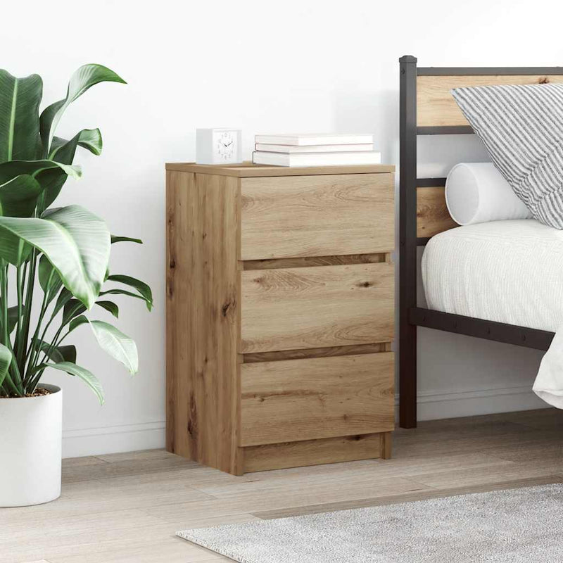 vidaXL 2 db kézműves tölgy éjjeliszekrények 3 fiókkal 39x35x65 cm