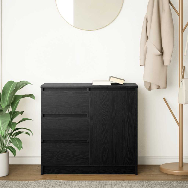 vidaXL fekete tölgy szerelt fa tálalószekrény fiókos 71x35x65 cm