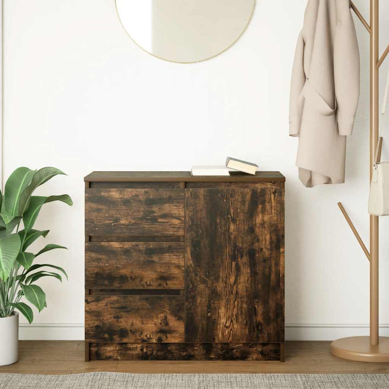 vidaXL füstölt tölgy szerelt fa tálalószekrény fiókos 71x35x65 cm