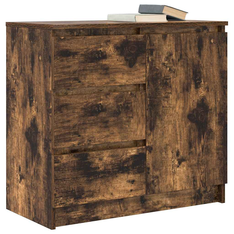 vidaXL füstölt tölgy szerelt fa tálalószekrény fiókos 71x35x65 cm