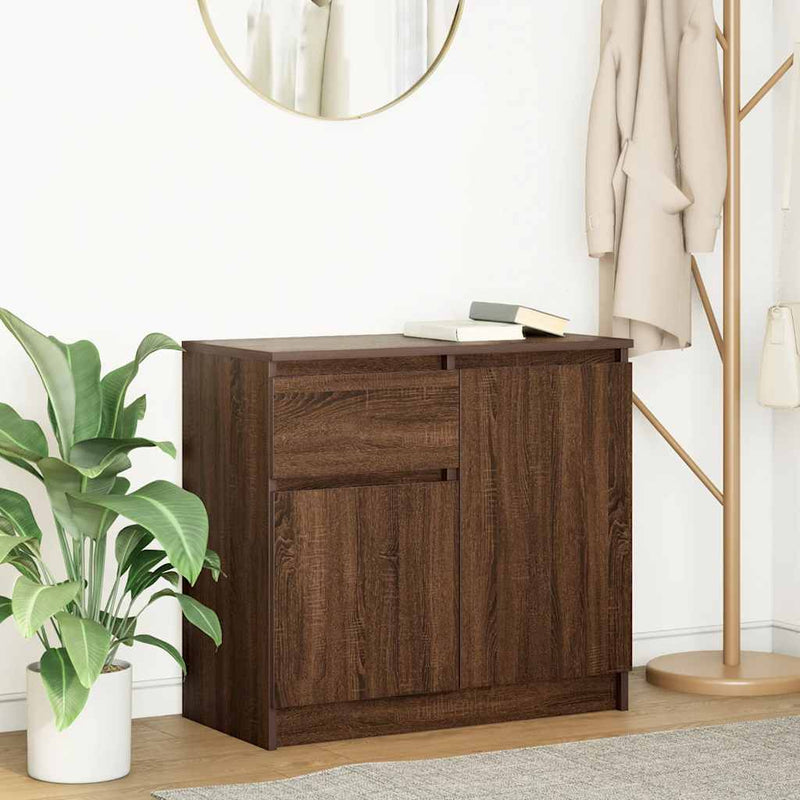 vidaXL barna tölgy szerelt fa tálalószekrény fiókos 71x35x65 cm