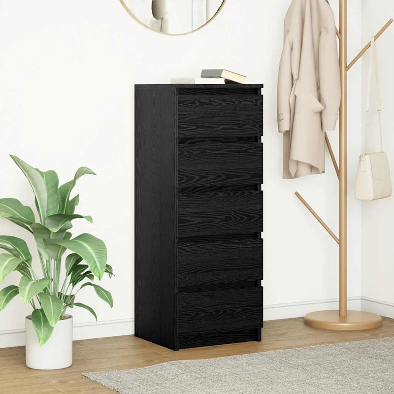 vidaXL fekete tölgy szerelt fa tálalószekrény fiókos 37,5x35x99 cm