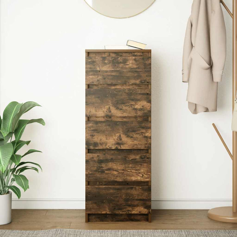 vidaXL füstölt tölgy szerelt fa tálalószekrény fiókos 37,5x35x99 cm