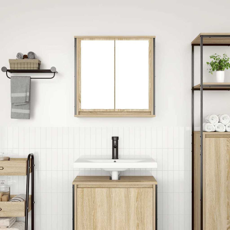 vidaXL tölgy színű fürdőszoba fali szekrény tükörrel 60x21x60 cm