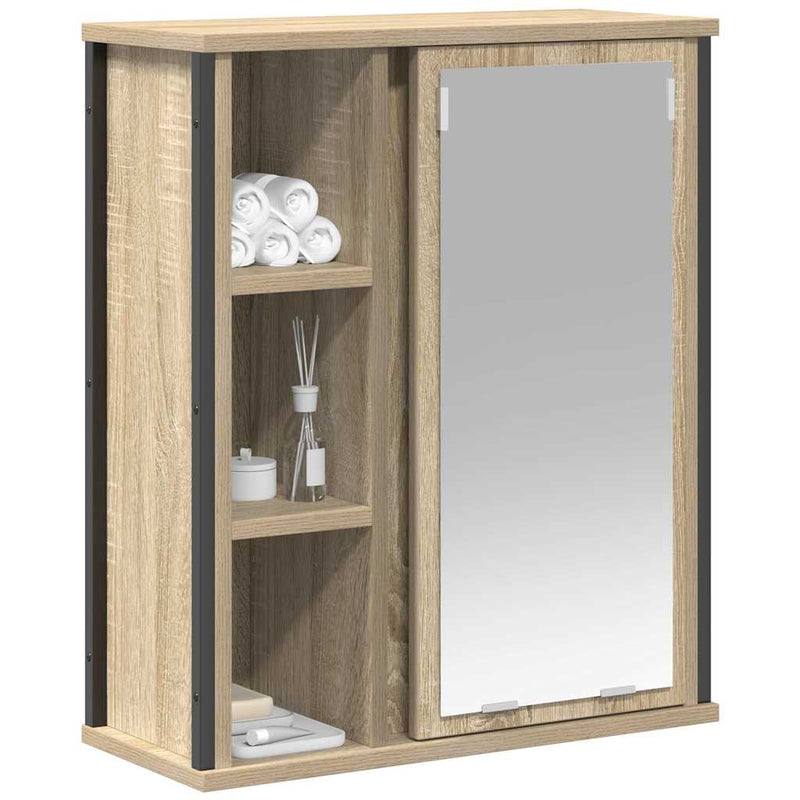 vidaXL tölgy színű fürdőszoba fali szekrény tükörrel 50x21x60 cm