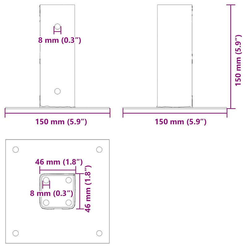 vidaXL 4 db antracit porszórt acél oszlopalapok négyzet alakú 46x46 mm