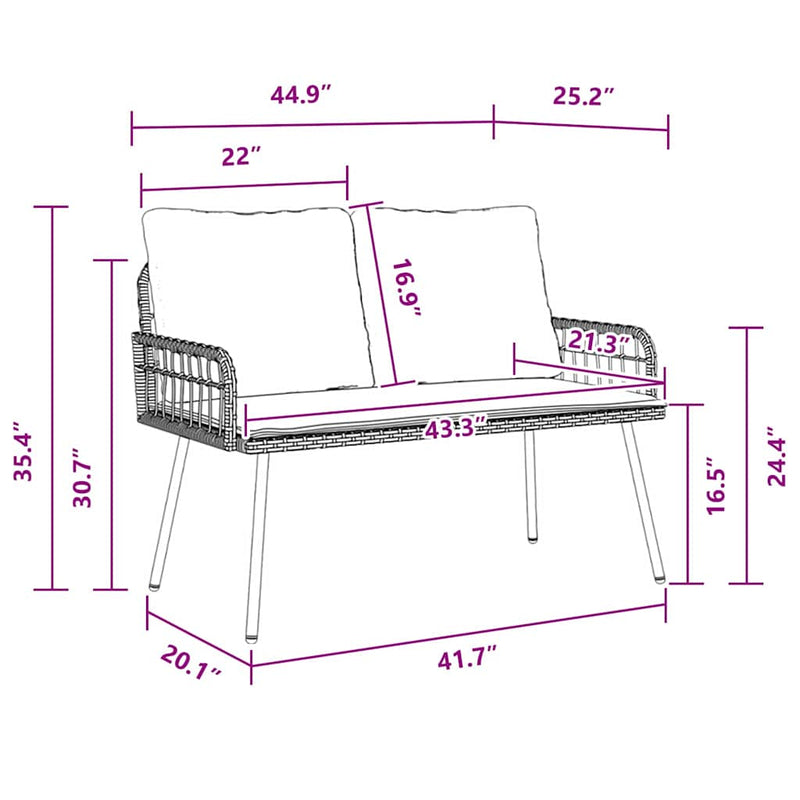 vidaXL Kerti pad párnával Barna 114 x 64 x 78cm Fém